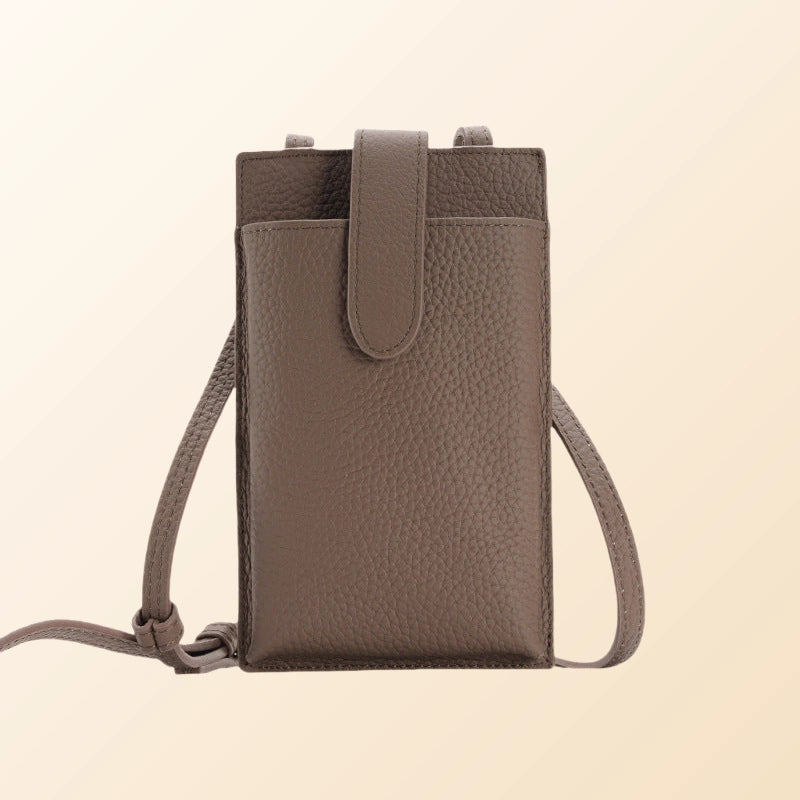 Phone Wallet Crossbody-Compact Leather Design-Black/Brown