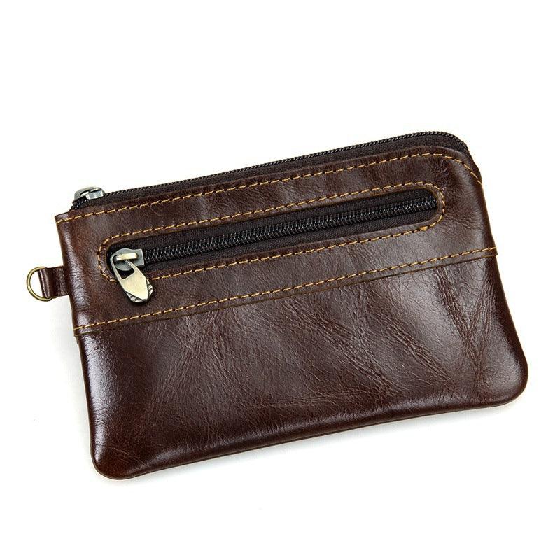 Vintage Small Leather Wallet-Black Red Green-Dual Zip-Unisex Gift