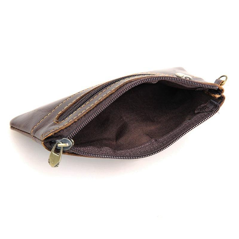 Vintage Small Leather Wallet-Black Red Green-Dual Zip-Unisex Gift