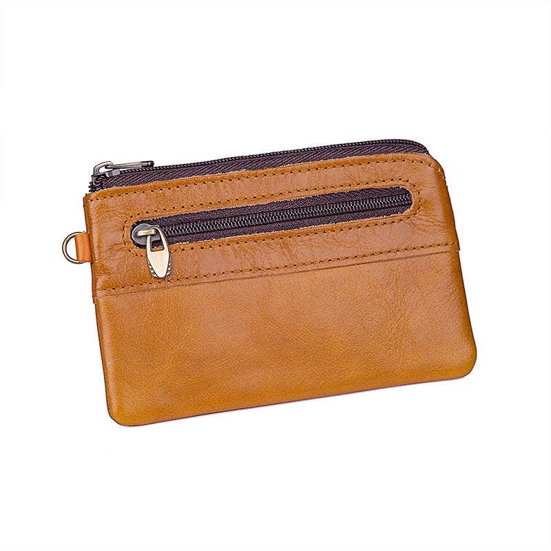 Vintage Small Leather Wallet-Black Red Green-Dual Zip-Unisex Gift