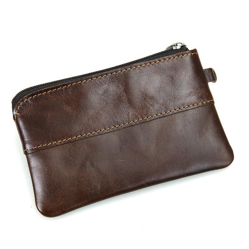 Vintage Small Leather Wallet-Black Red Green-Dual Zip-Unisex Gift