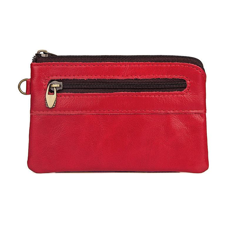 Vintage Small Leather Wallet-Black Red Green-Dual Zip-Unisex Gift