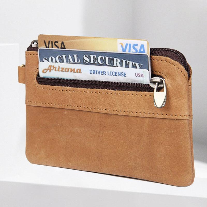 Vintage Small Leather Wallet-Black Red Green-Dual Zip-Unisex Gift