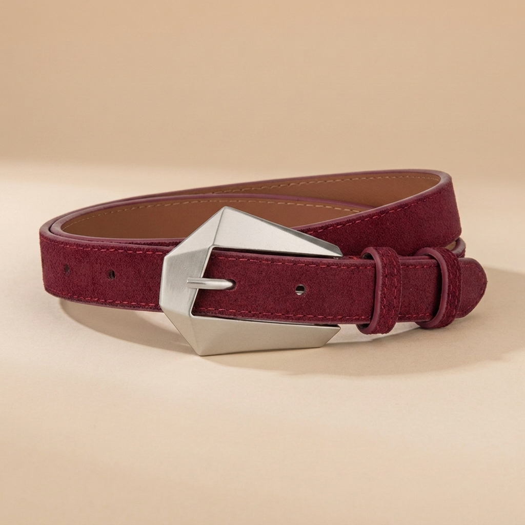 Western Belt Women's - Genuine Leather with Angular Western Buckle