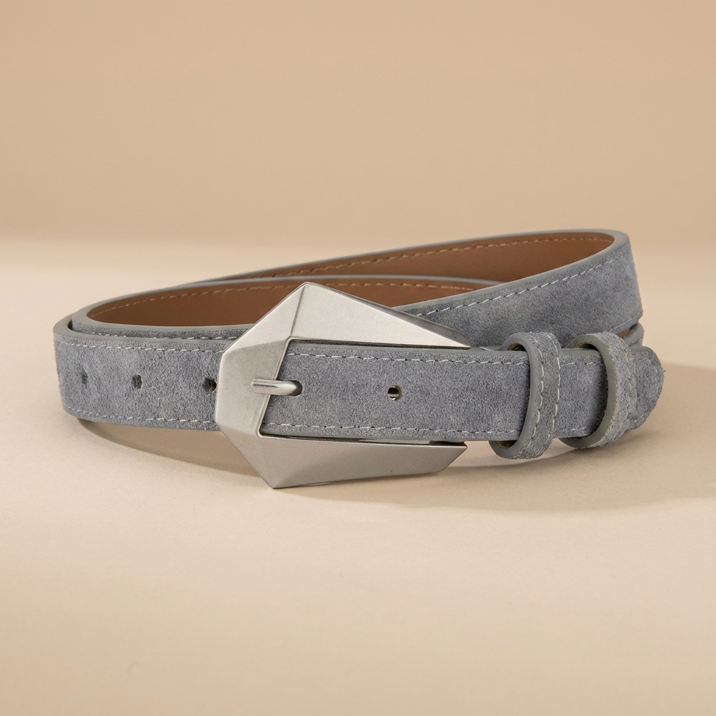 Western Belt Women's - Genuine Leather with Angular Western Buckle