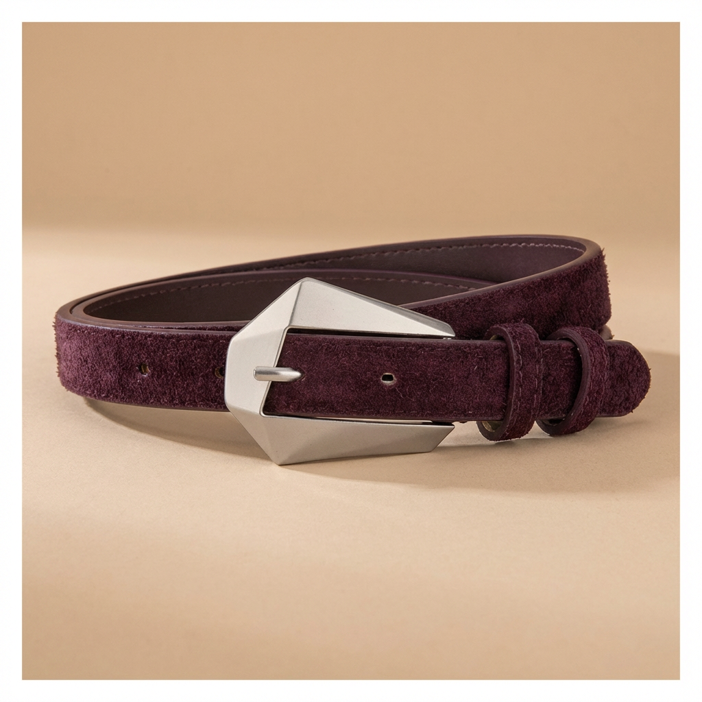 Western Belt Women's - Genuine Leather with Angular Western Buckle