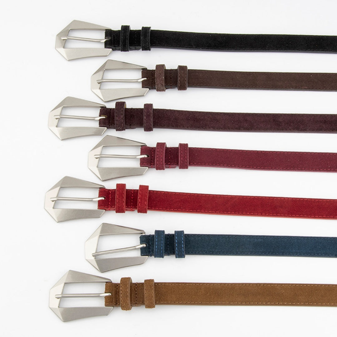 Western Belt Women's - Genuine Leather with Angular Western Buckle