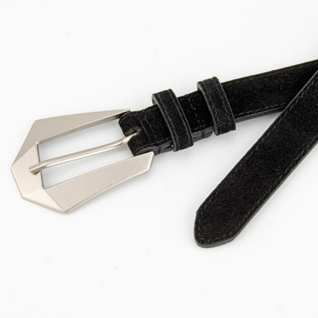 Western Belt Women's - Genuine Leather with Angular Western Buckle