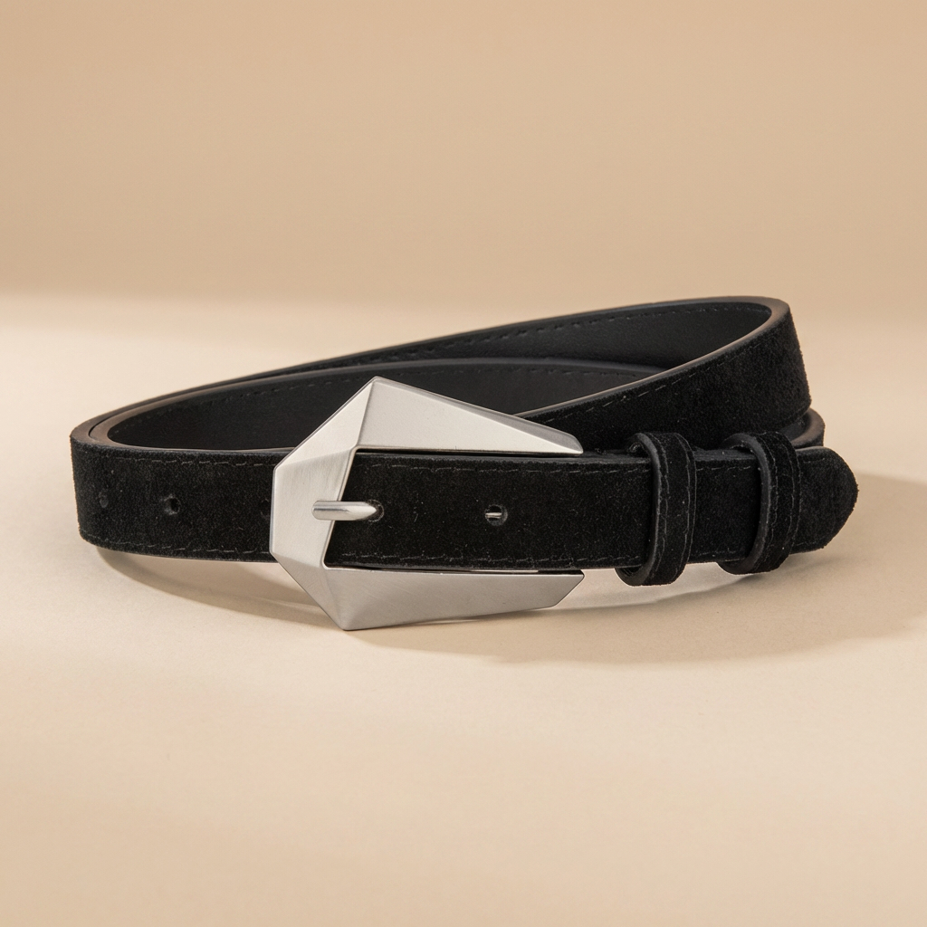 Western Belt Women's - Genuine Leather with Angular Western Buckle