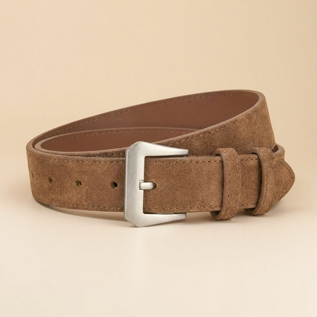 Western Belt Women's - Suede Leather with Angular Silver Buckle