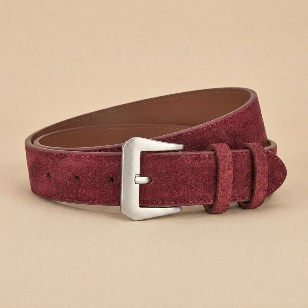 Western Belt Women's - Suede Leather with Angular Silver Buckle
