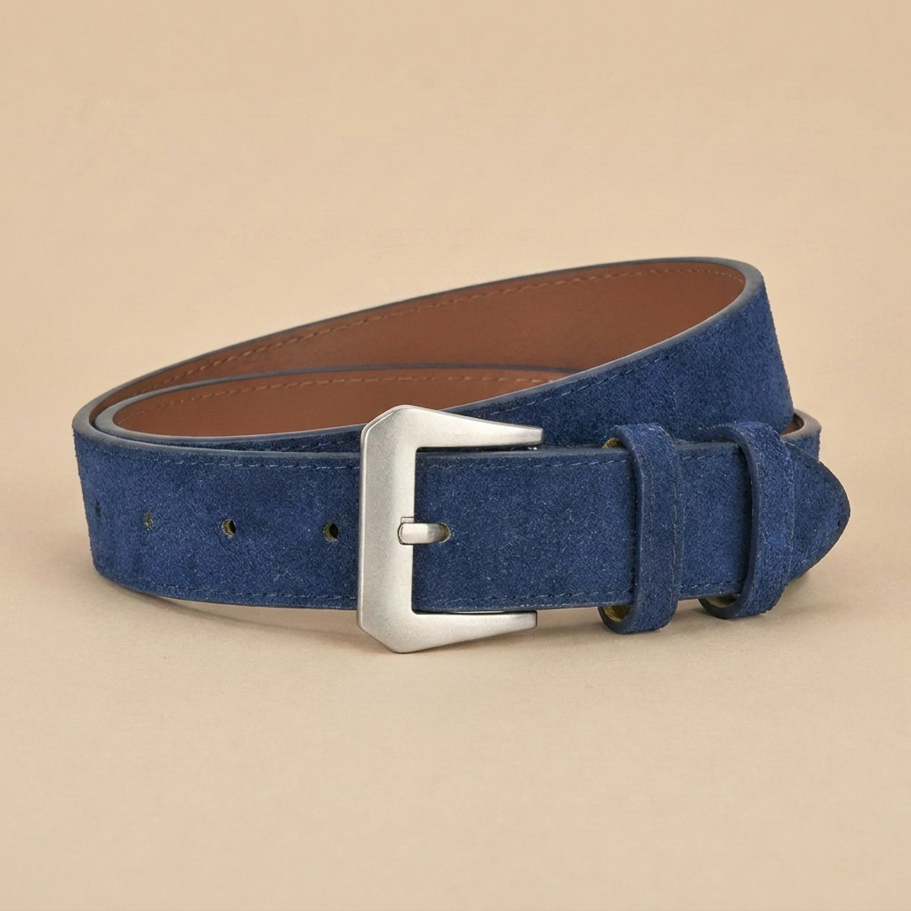 Western Belt Women's - Suede Leather with Angular Silver Buckle