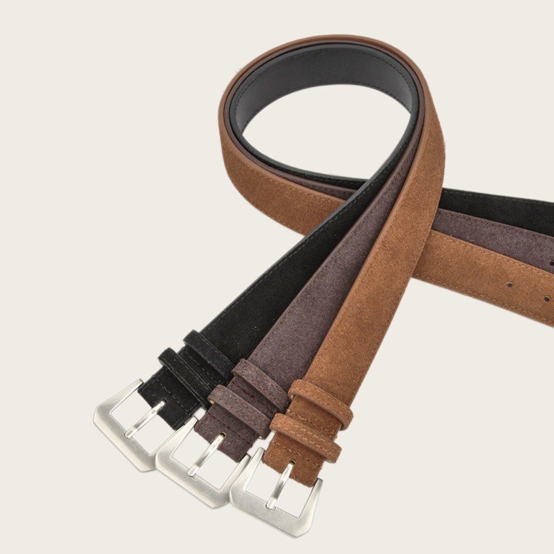 Western Belt Women's - Suede Leather with Angular Silver Buckle