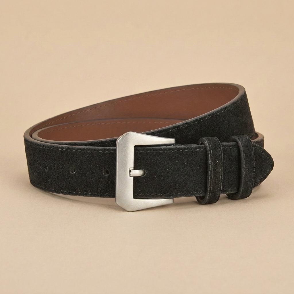 Western Belt Women's - Suede Leather with Angular Silver Buckle