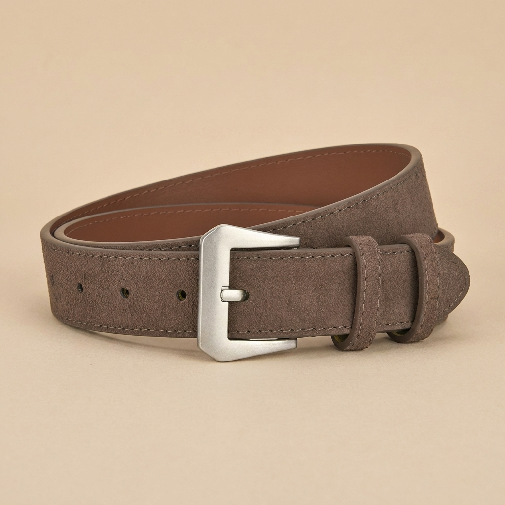 Western Belt Women's - Suede Leather with Angular Silver Buckle