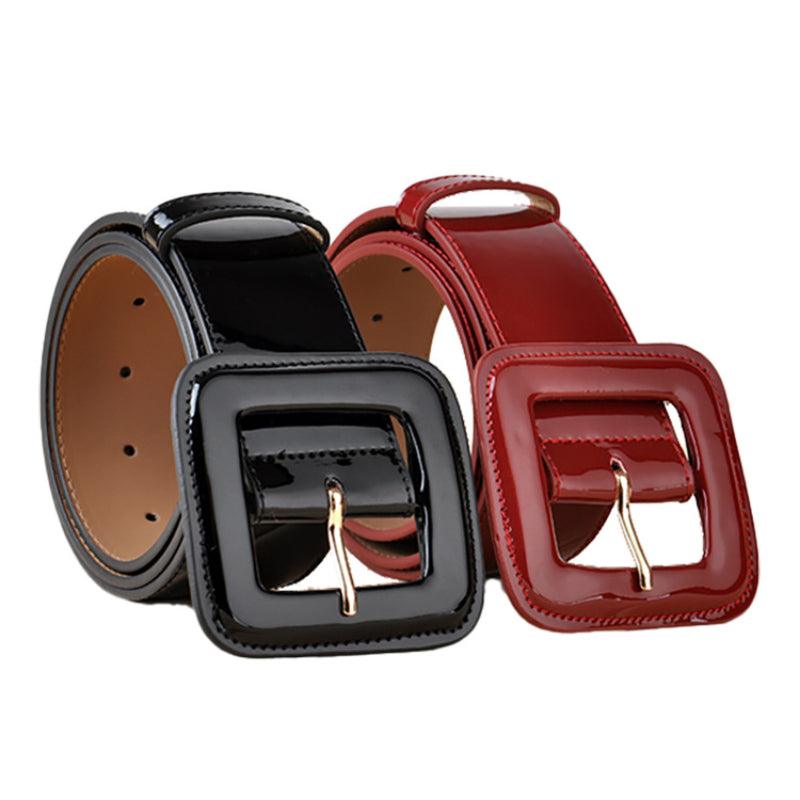 Women’s Belt for Dresses-Glossy Black & Red Color-Trendy Forward