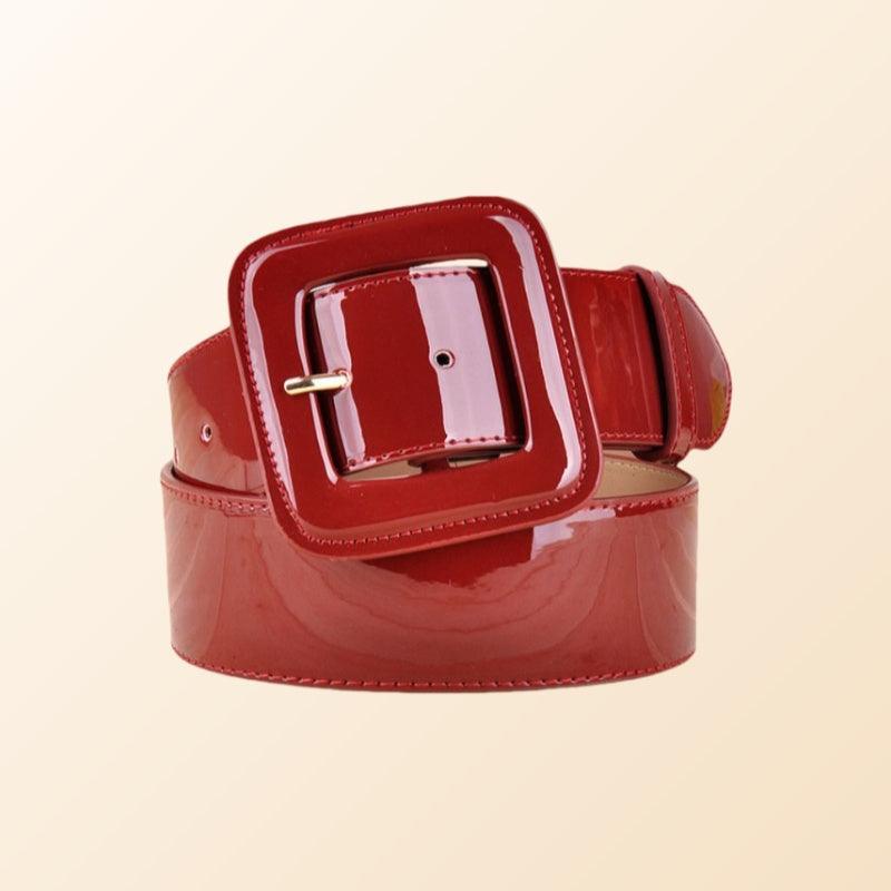Women’s Belt for Dresses-Glossy Black & Red Color-Trendy Forward