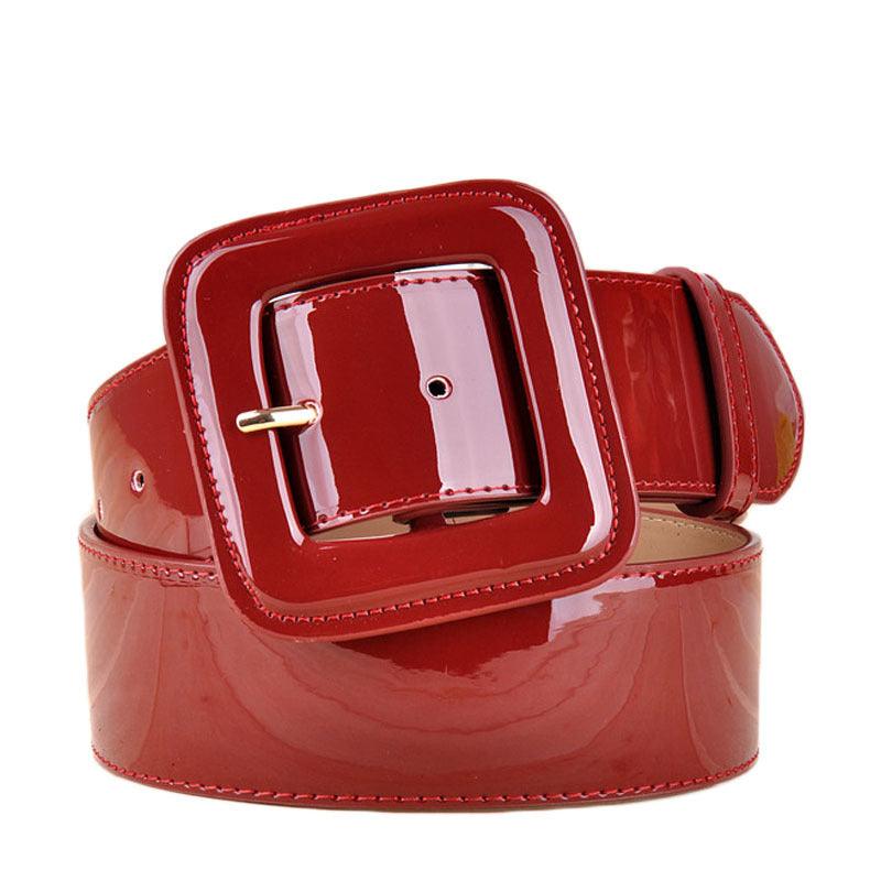 Women’s Belt for Dresses-Glossy Black & Red Color-Trendy Forward