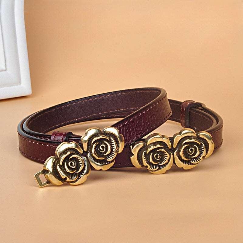 Women’s Belt for Dresses-Trendy Belt-Golden Flower Buckle-Women’s Gift