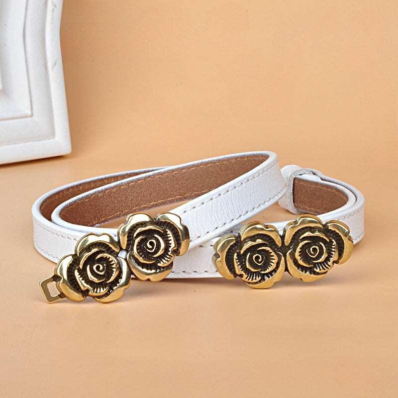Women’s Belt for Dresses-Trendy Belt-Golden Flower Buckle-Women’s Gift
