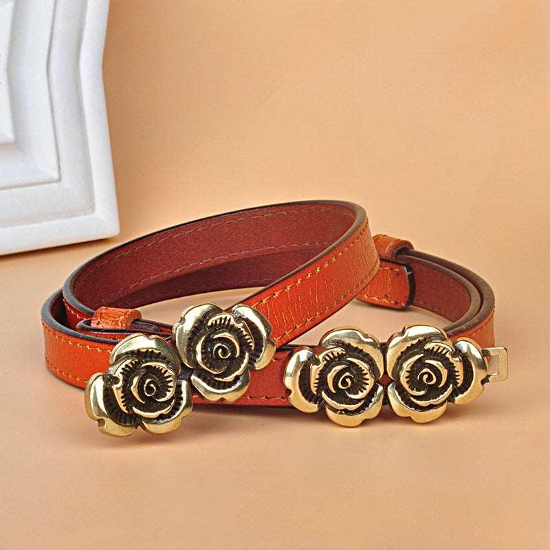 Women’s Belt for Dresses-Trendy Belt-Golden Flower Buckle-Women’s Gift