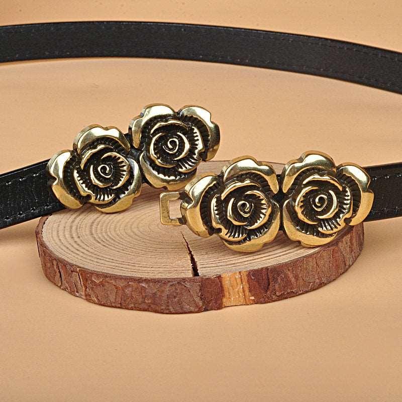 Women’s Belt for Dresses-Trendy Belt-Golden Flower Buckle-Women’s Gift