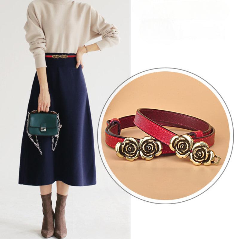 Women’s Belt for Dresses-Trendy Belt-Golden Flower Buckle-Women’s Gift