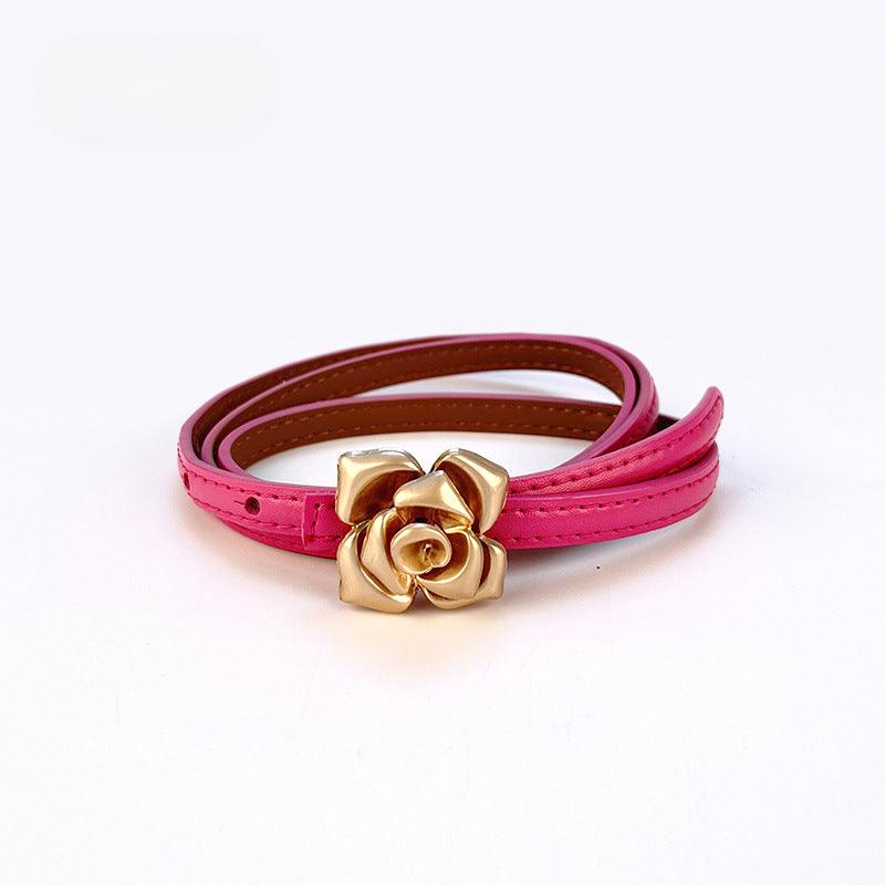 Women’s Leather Belt for Dresses-Floral Buckle-Golden Belt
