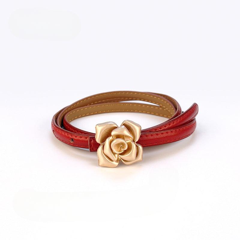 Women’s Leather Belt for Dresses-Floral Buckle-Golden Belt