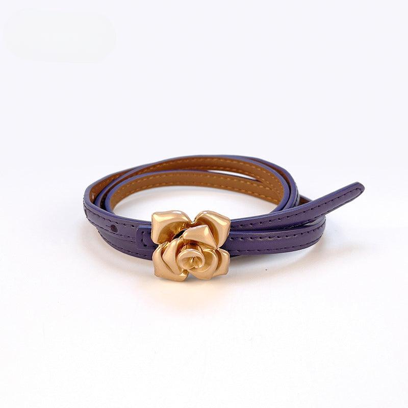 Women’s Leather Belt for Dresses-Floral Buckle-Golden Belt