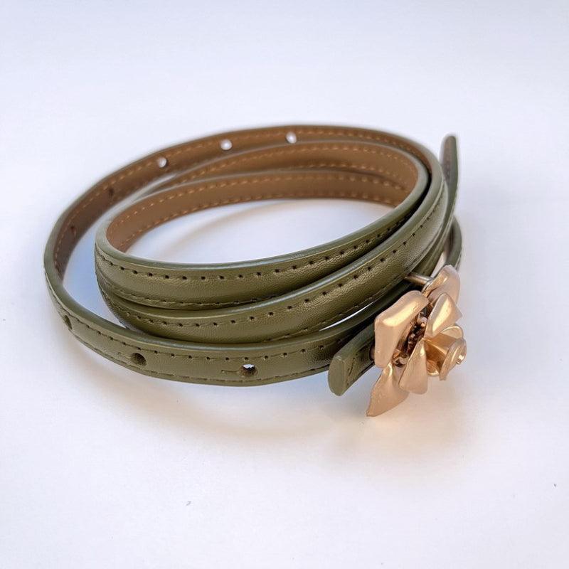 Women’s Leather Belt for Dresses-Floral Buckle-Golden Belt