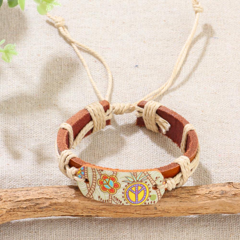 Women’s Leather Bracelet-Ethnic Peace Pattern-Colorful design-Gift