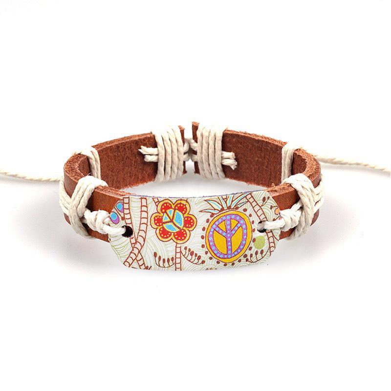 Women’s Leather Bracelet-Ethnic Peace Pattern-Colorful design-Gift
