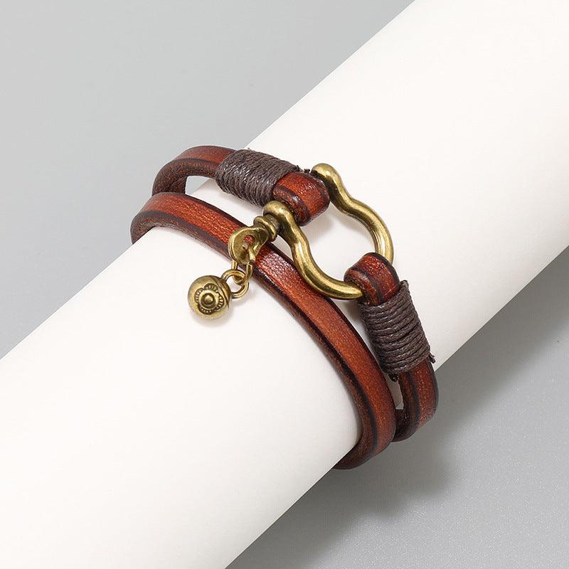 Women’s Leather Bracelet-Horse-Brown,Orange-Luck Charm-Women’s Gift