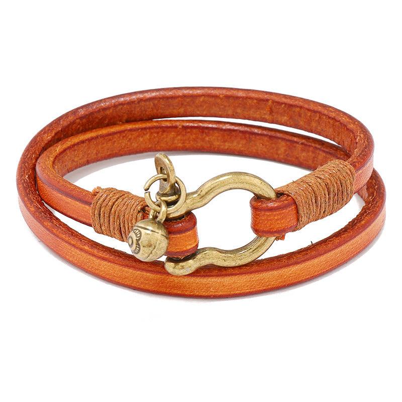 Women’s Leather Bracelet-Horse-Brown,Orange-Luck Charm-Women’s Gift