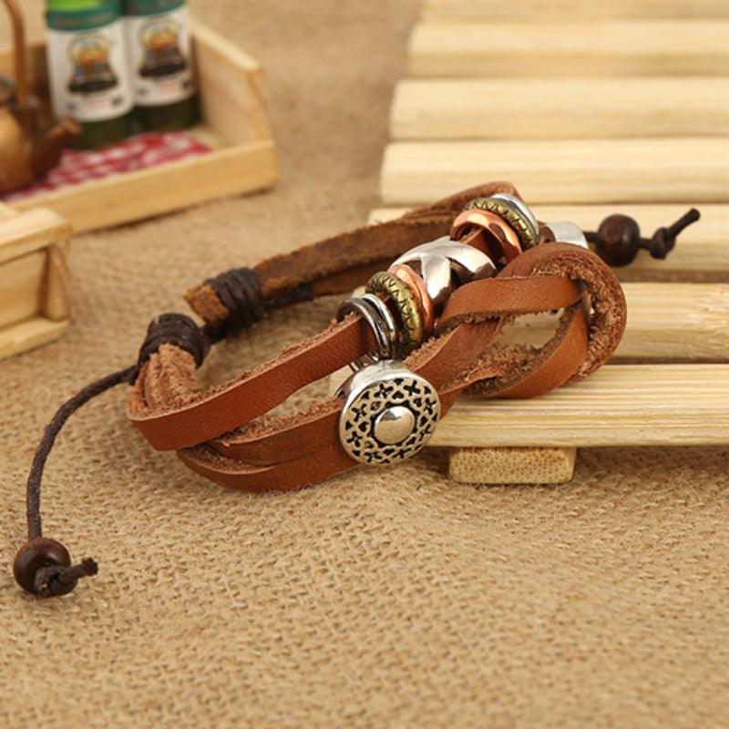 Women’s Leather Bracelet-Zen Wheel-Cultural Adornment-Women’s Gift