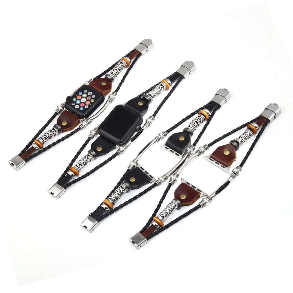 Women’s Leather Strap for Apple Watch-Braided-Black,Brown-Women’s Gift