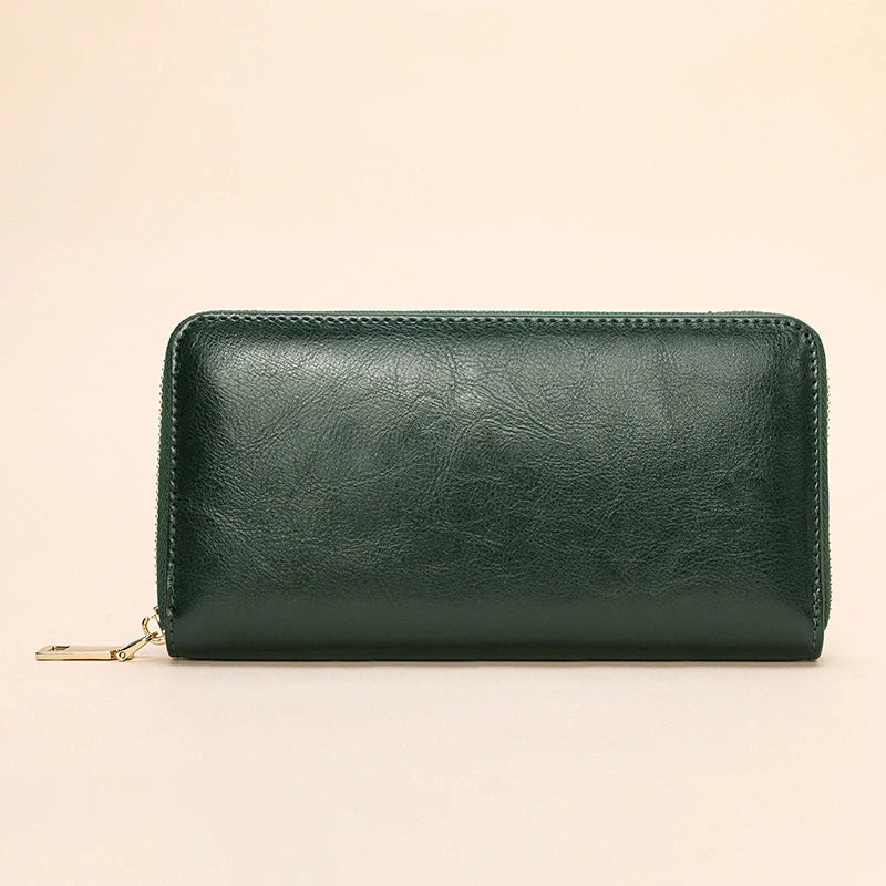 Women’s Long Wallet - Top Grain Leather - Black/Brown/Blue/Green
