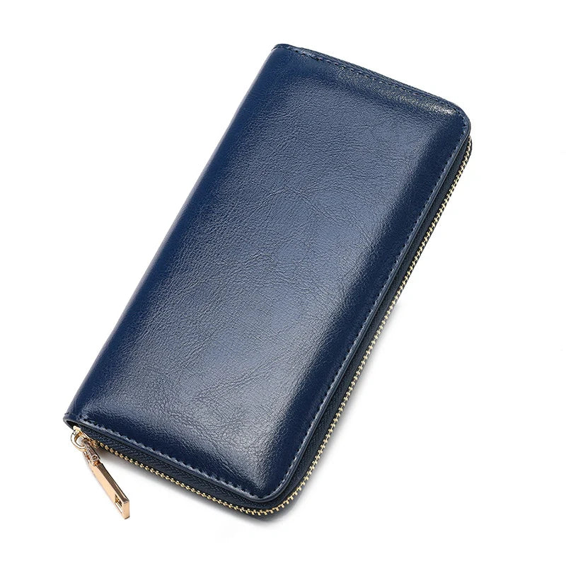 Women’s Long Wallet - Top Grain Leather - Black/Brown/Blue/Green