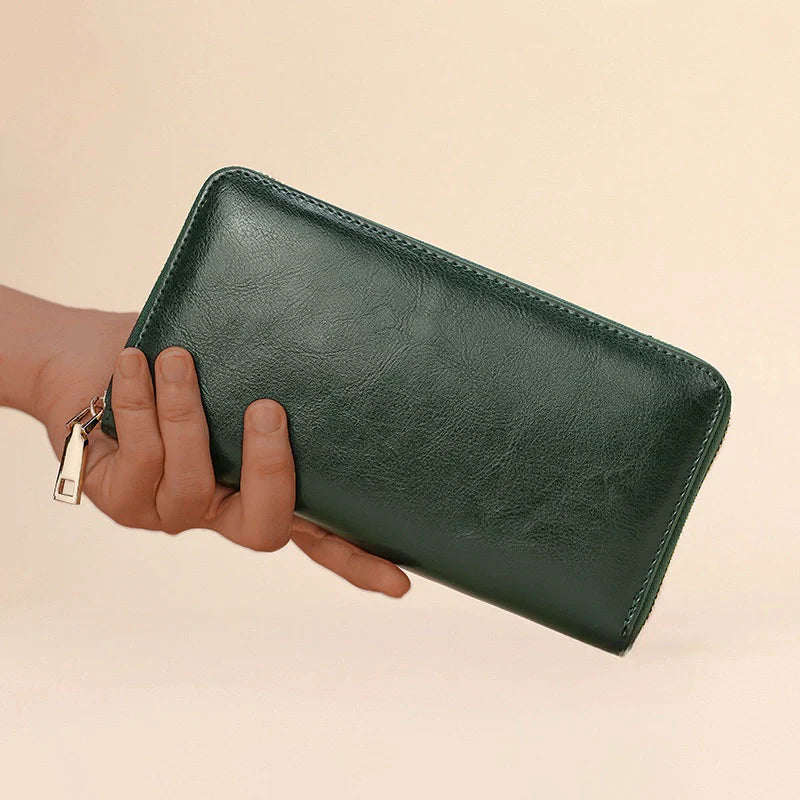 Women’s Long Wallet - Top Grain Leather - Black/Brown/Blue/Green