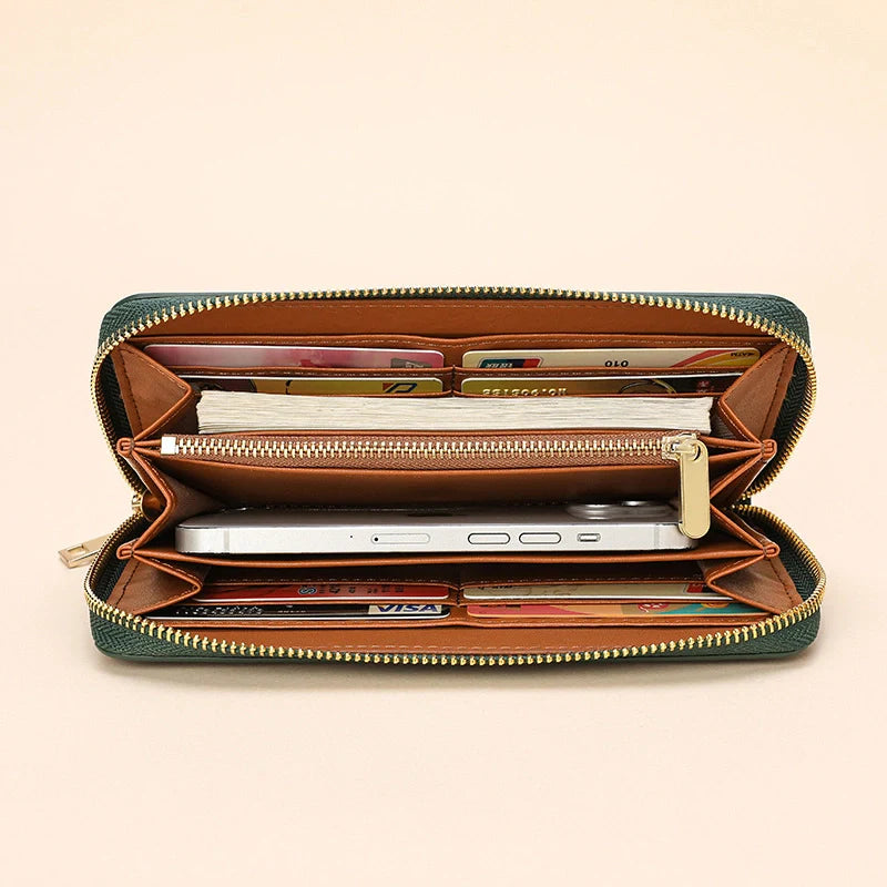 Women’s Long Wallet - Top Grain Leather - Black/Brown/Blue/Green
