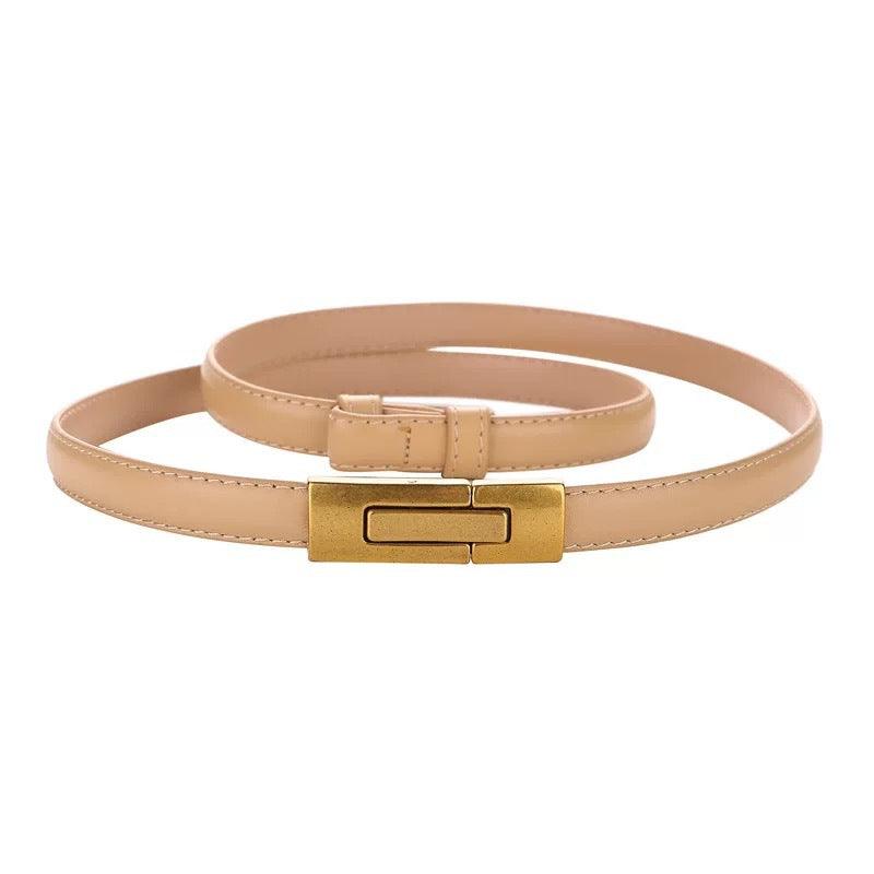 Women’s Luxury Belt for Dresses-Trendy Design-Golden Buckle-White Belt