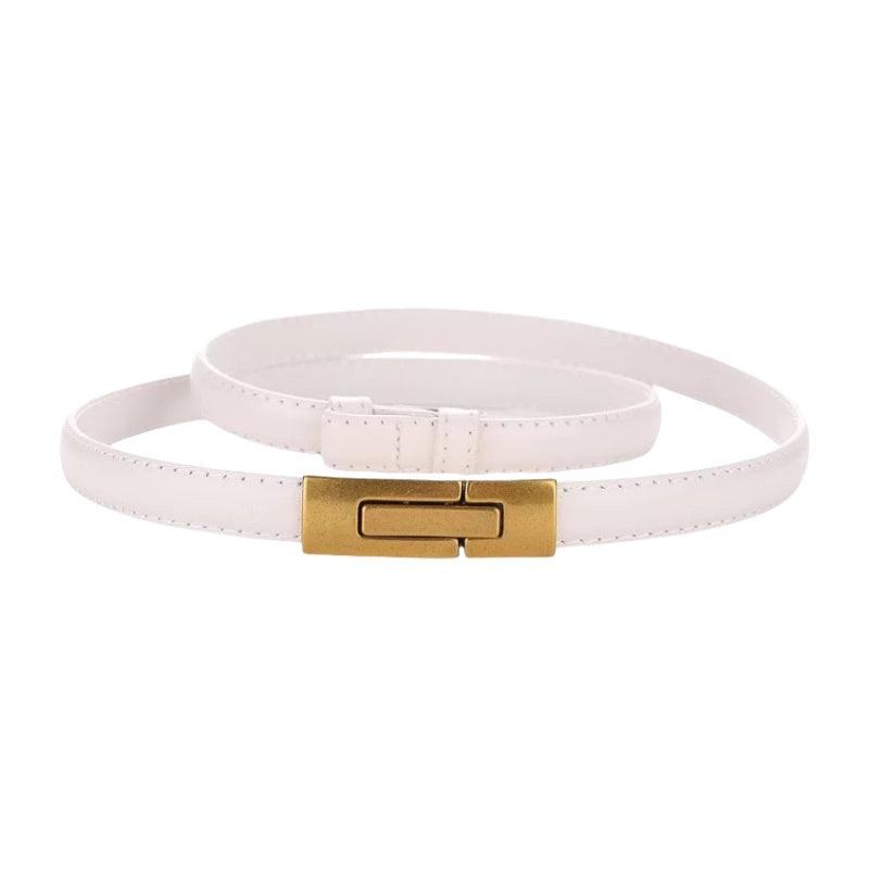 Women’s Luxury Belt for Dresses-Trendy Design-Golden Buckle-White Belt