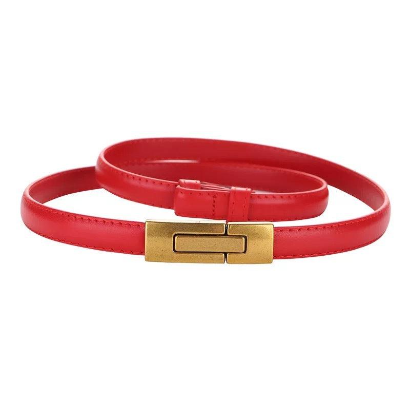 Women’s Luxury Belt for Dresses-Trendy Design-Golden Buckle-White Belt