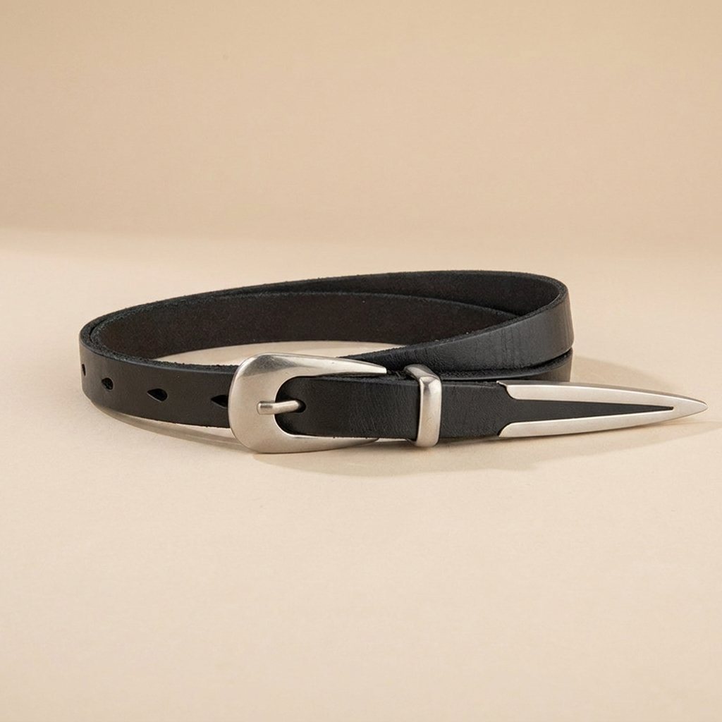 Women's Western Belt - Slim Strap with Sharp Western Buckle