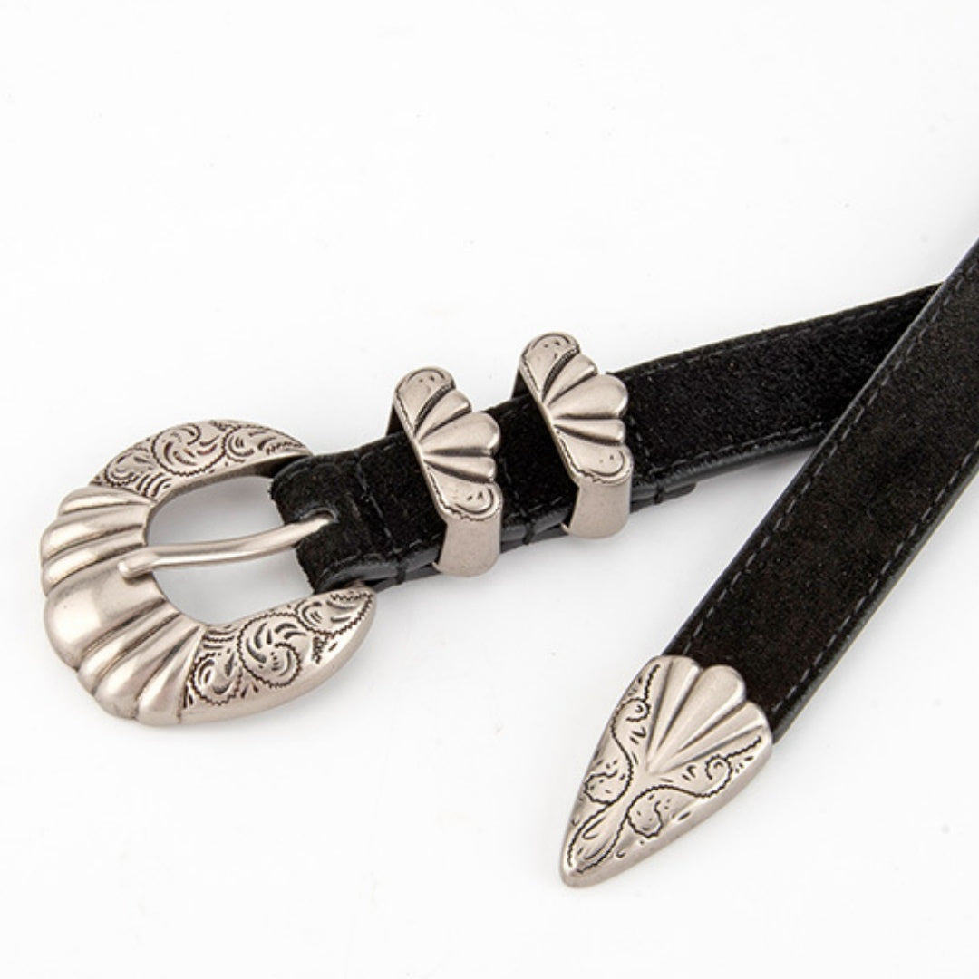 Women's Western Belt - Suede Leather with Shell-Shape Silver Buckle