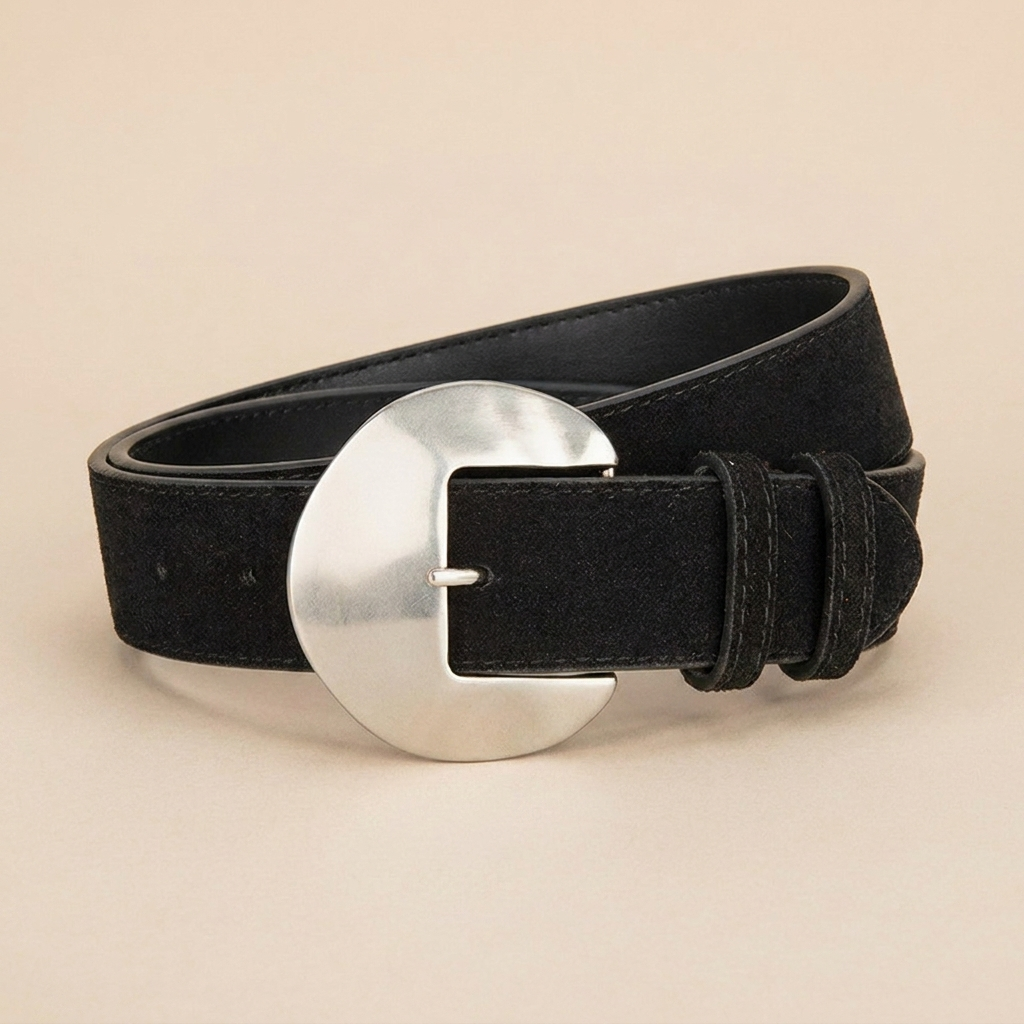 Women's Western Belt - Suede Leather with Silver Western Buckle