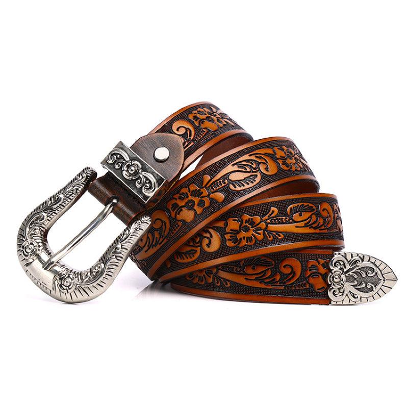Women’s Western Cowboy Leather Belt-Golden Strap Gift Idea