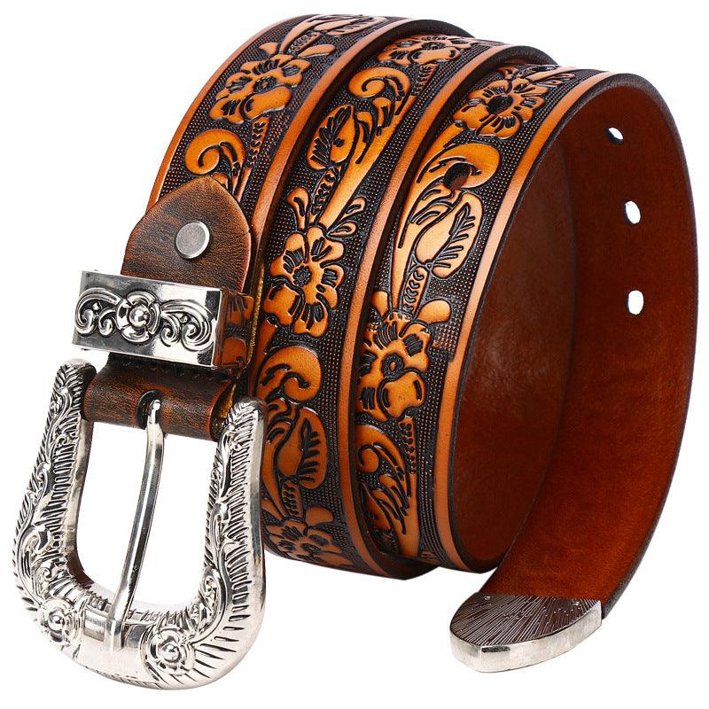 Women’s Western Cowboy Leather Belt-Golden Strap Gift Idea