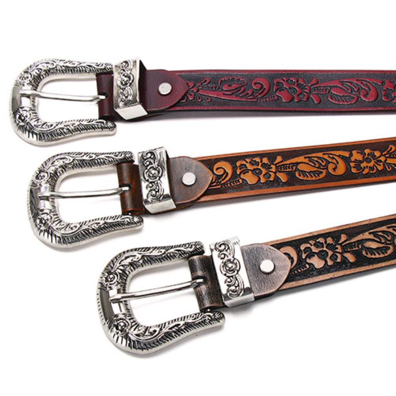 Women’s Western Cowboy Leather Belt-Golden Strap Gift Idea
